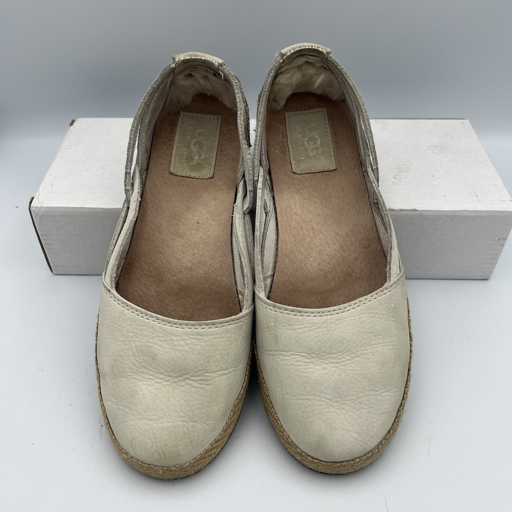 UGG Cicily Cream Leather Shearling Lined Espadrille Flats Ladies 6M